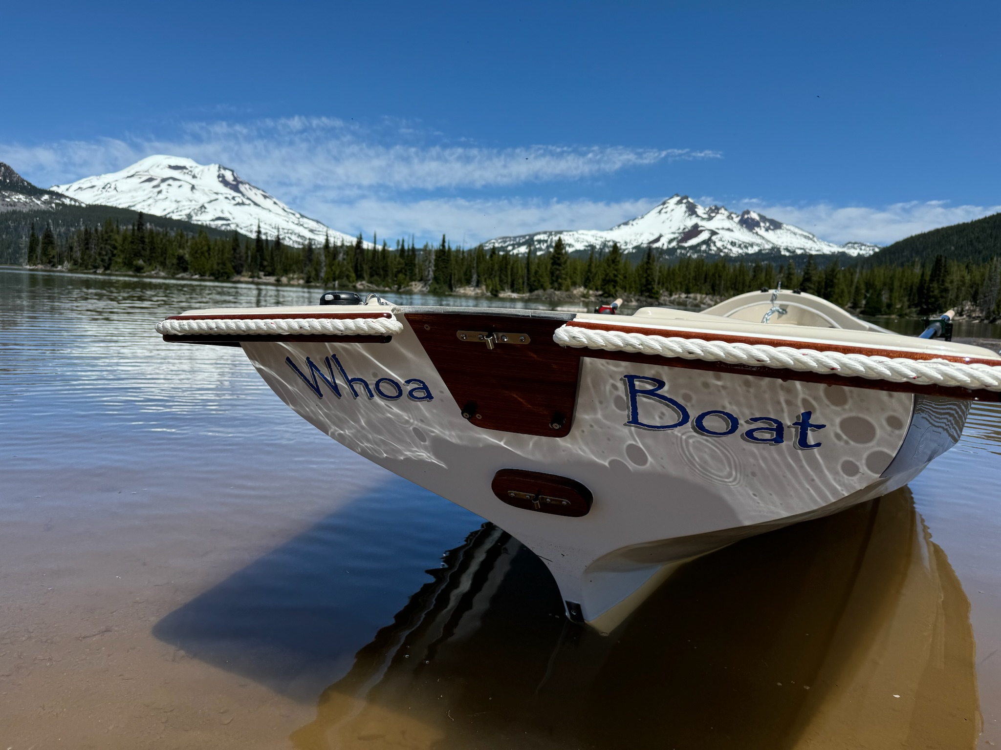 Whoa Boat on Sparks Lake 
    with the South Sister in the background